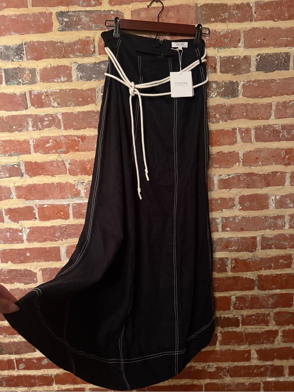 NWT Black Maxi Skirt with White Rope Belt